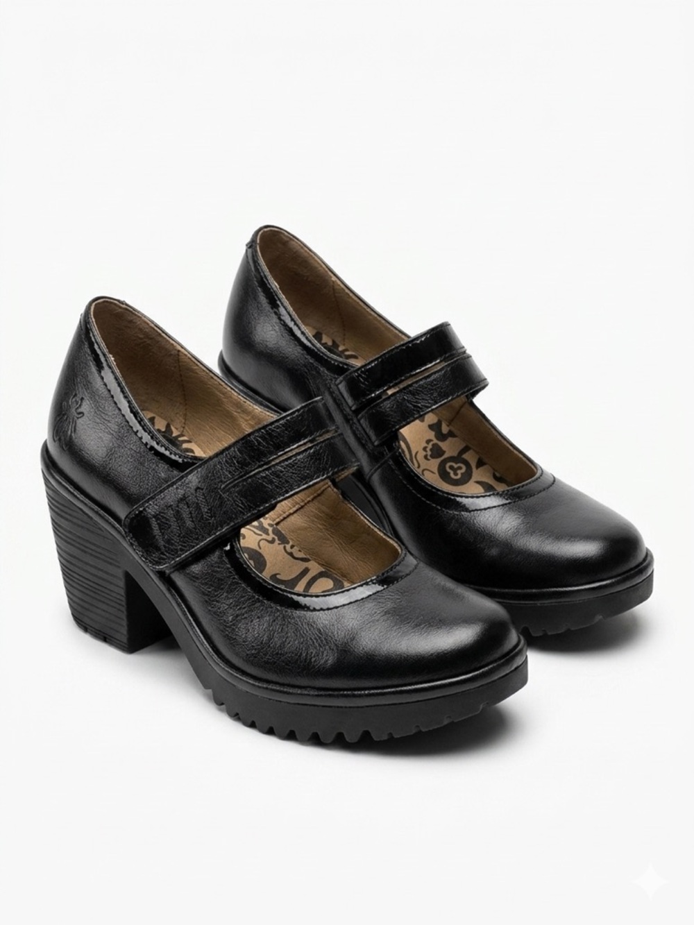 FLY LONDON Black Leather Mary Jane Chunky Heel 90s Y2K EU 35 US 5